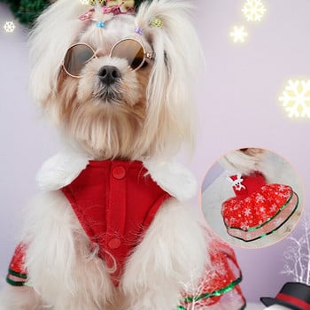 2 цвята Коледно облекло за кучета Празнична рокля за кучета Момичета Лек костюм за кучета Дрехи за домашни любимци с кожена яка Зимни дрехи за котки