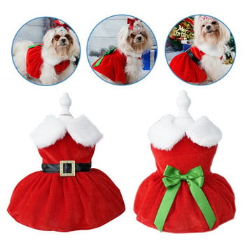 2 цвята Коледно облекло за кучета Празнична рокля за кучета Момичета Лек костюм за кучета Дрехи за домашни любимци с кожена яка Зимни дрехи за котки
