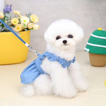 Τζιν φόρεμα για κατοικίδια για σκύλους Μικρό νυφικό ρούχα για σκύλους Φορέματα πριγκίπισσας Άνοιξη απαλά γλυκά ιπτάμενα μανίκια Αξεσουάρ για σκύλους