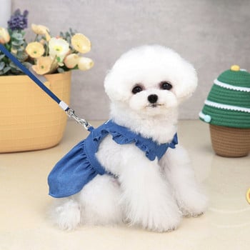 Дънкова рокля за домашни любимци за кучета Малка сватбена рокля Кучешки дрехи Рокли на принцеси Пролетни меки сладки летящи ръкави Пола Аксесоари за кучета
