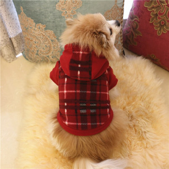 Καρό στάμπα Ρούχα για σκύλους χειμωνιάτικες κουκούλες Ζεστά αξεσουάρ για κατοικίδια Μόδα φούτερ για σκύλους Φθινοπωρινό πουκάμισο με κουκούλα