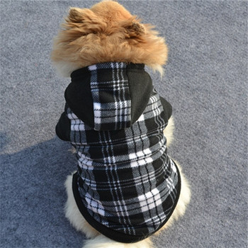 Καρό στάμπα Ρούχα για σκύλους χειμωνιάτικες κουκούλες Ζεστά αξεσουάρ για κατοικίδια Μόδα φούτερ για σκύλους Φθινοπωρινό πουκάμισο με κουκούλα