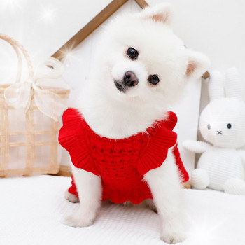 Куче Новогодишна Коледна плетена рокля Рокля на принцеса Сладък пуловер Плюшени мечета Померан Малко кученце Котка Зимна рокля Дрехи за кучета