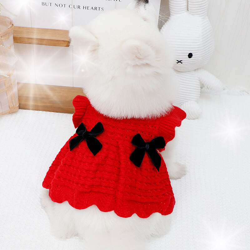 Kutya újév karácsonyi kötött ruha hercegnő ruha aranyos pulóver Teddy Bears pomerániai kiskutya macska téli ruha kutyaruhák