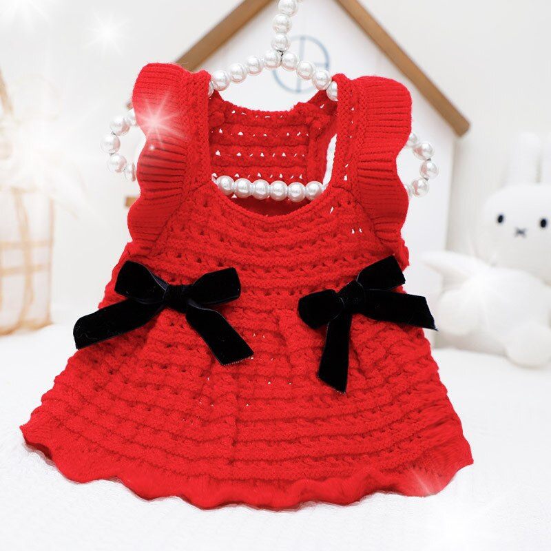 Kutya újév karácsonyi kötött ruha hercegnő ruha aranyos pulóver Teddy Bears pomerániai kiskutya macska téli ruha kutyaruhák