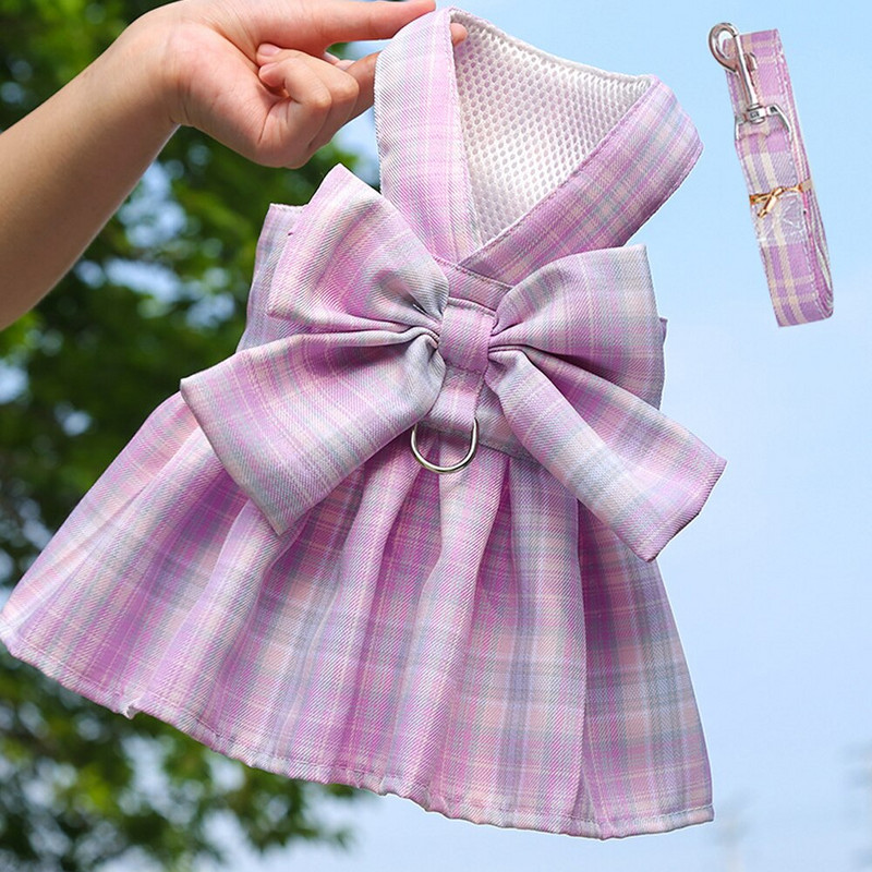 Koera kassi rakmed jalutusrihma komplekt Bowknot Kleidid Kutsika riided väikestele koertele Vest Kleit Riided Teddy Prantsuse buldogi lemmikloomatarbed seelik