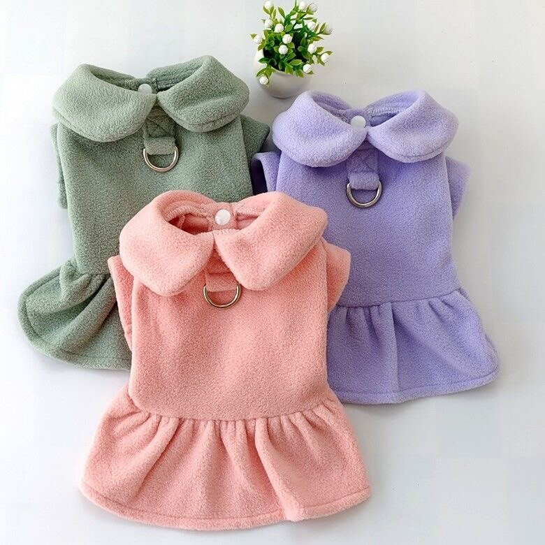 2022 m. Korėjos stiliaus naminių gyvūnėlių drabužiai šunys stora suknelė Žieminiai šunų drabužiai Tractable rudens žieminė naminių gyvūnėlių suknelė Rožinė mergina Mascotas Yorkie