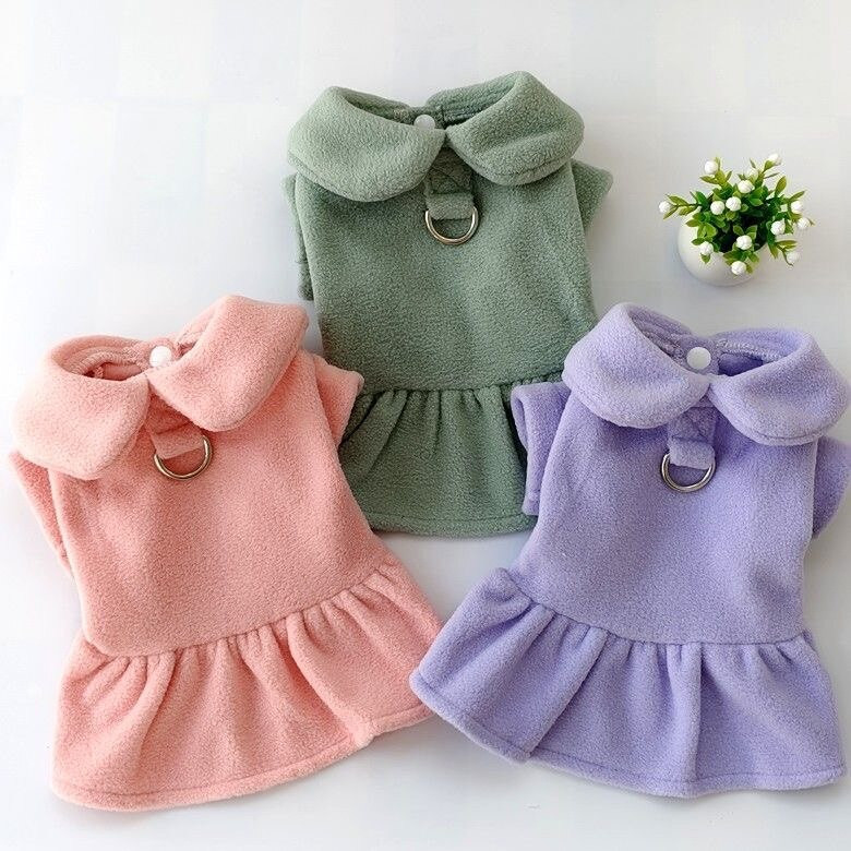 2022 m. Korėjos stiliaus naminių gyvūnėlių drabužiai šunys stora suknelė Žieminiai šunų drabužiai Tractable rudens žieminė naminių gyvūnėlių suknelė Rožinė mergina Mascotas Yorkie