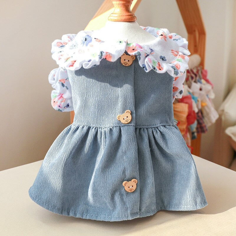 Rochie drăguță ursuleț câine din blugi de primăvară pentru animale de companie Jachetă de jeans cu fustă ținută cățeluș animal îmbrăcăminte pisică îmbrăcăminte Pomeranian Shih Tzu