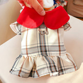 Khaki iskolai kutya fiú lány egyenruha kis kölyök állathoz piros gallér masni ing kisállat ruha ruházat kabát kabát macska XS XL