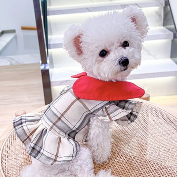 Χακί Σχολικός Σκύλος Αγόρι Κοριτσιού Στολές Για Μικρό Κουτάβι Ζώο με κόκκινο γιακά Φόρεμα Πουκάμισο Φόρεμα για κατοικίδια Μπουφάν παλτό Cat XS XL