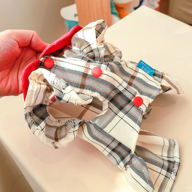 Khaki iskolai kutya fiú lány egyenruha kis kölyök állathoz piros gallér masni ing kisállat ruha ruházat kabát kabát macska XS XL