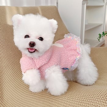 Ροζ φλις φορέματα για κατοικίδια για κορίτσια Ρούχα για σκύλους Φθινοπωρινά, Χειμώνα Παχιά Ζεστά Τσιουάουα Μαλτέζικο παλτό γάτας Κοστούμια μπουφάν για κουτάβι, πατημασιές ζώων