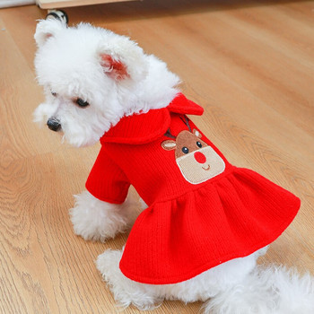 Ζεστό πουλόβερ για κατοικίδια Φθινόπωρο Χειμώνας Μεσαία Μικρά Ρούχα Σκύλου Γλυκό Κόκκινο Φόρεμα Χριστουγεννιάτικη Στολή Kitten Puppy Elk Hoodie Maltese Poodle