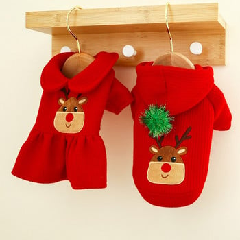 Ζεστό πουλόβερ για κατοικίδια Φθινόπωρο Χειμώνας Μεσαία Μικρά Ρούχα Σκύλου Γλυκό Κόκκινο Φόρεμα Χριστουγεννιάτικη Στολή Kitten Puppy Elk Hoodie Maltese Poodle