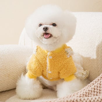 Домашен любимец Топла рокля на принцеса Есен Зима Средно малки дрехи за кучета Модна вълнена пола на цветя Коте Кученце Сладко палто Йоркширски пудел