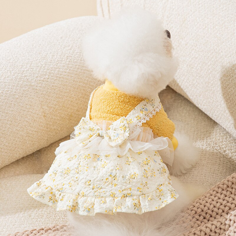 Teplé princeznovské šaty pre domáce zvieratá, jeseň a zima, oblečenie pre stredne veľké a malé psy, módna kvetinová vlnená sukňa, mačiatko, šteňa, roztomilý kabát, yorkshirský pudel