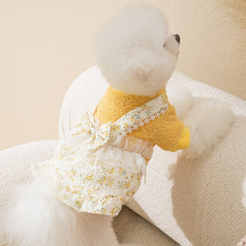 Teplé princeznovské šaty pre domáce zvieratá, jeseň a zima, oblečenie pre stredne veľké a malé psy, módna kvetinová vlnená sukňa, mačiatko, šteňa, roztomilý kabát, yorkshirský pudel