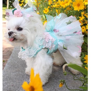Кучешка рокля Луксозна рокля за плевене на кучета с бродерия Дантелена пачка за плевене Лятна рокля Chiwawa рокля за дрехи за сватбено тържество H8-2