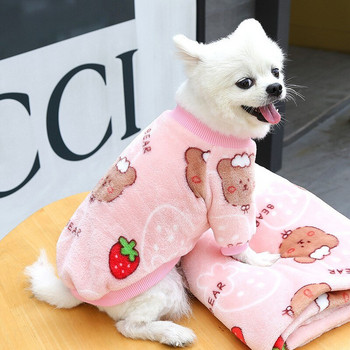 Зимни топли дрехи за кучета Пуловер от коралов руно с анимационен принт за домашни любимци, подходящ за малки, средни кучета, костюми за кученца на открито