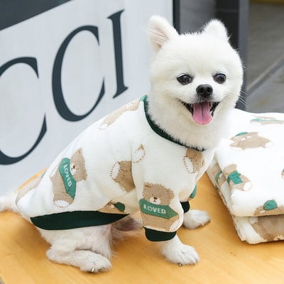 Iarnă haine calde pentru câini imprimeu desene animate animal de companie close-up pulover fleece coral potrivit pentru câini de talie mică, mijlocie, costume de cățeluș în aer liber