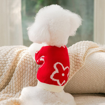 Кученце Ръчно рисувани цветя Пуловер за двойки Есен и зима Топли плюшени дрехи от рокля за мече Плетени дрехи за кучета XS-XL