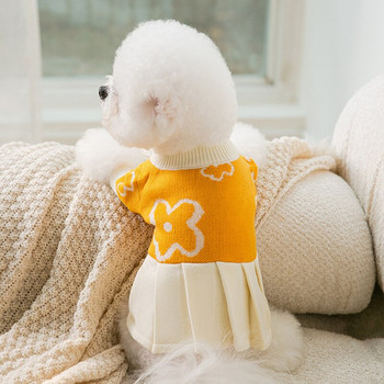 Кученце Ръчно рисувани цветя Пуловер за двойки Есен и зима Топли плюшени дрехи от рокля за мече Плетени дрехи за кучета XS-XL