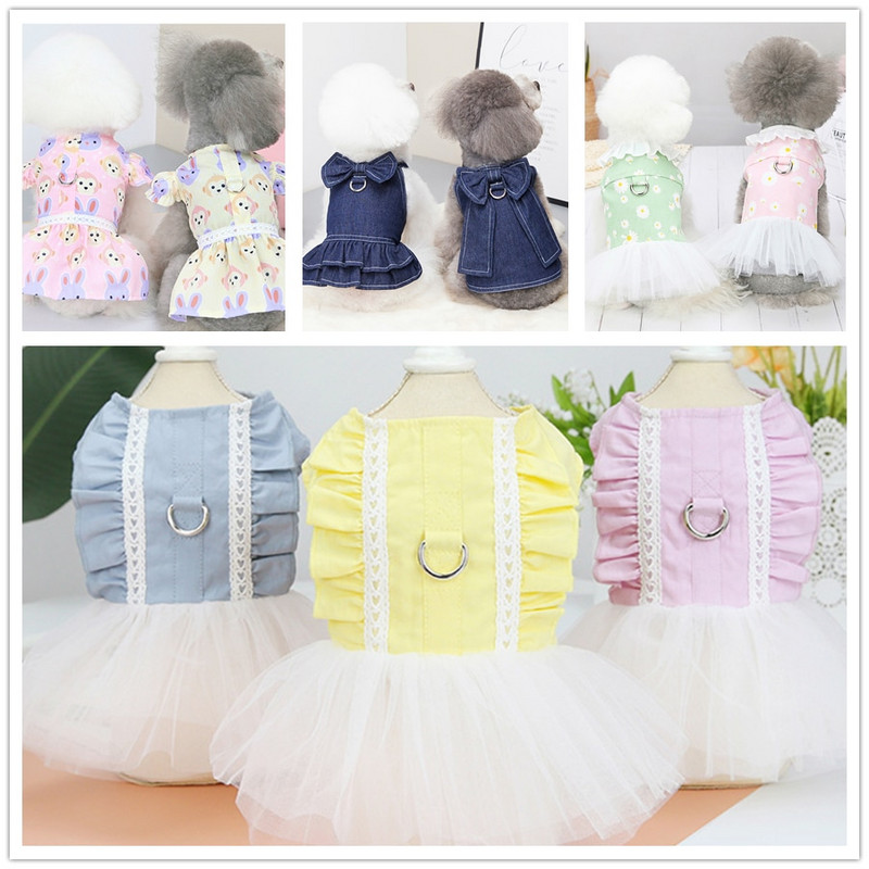 Εκτύπωση ρούχων για κατοικίδια Ανοιξιάτικο και Καλοκαίρι Φόρεμα με λουρί για σκύλους πουκάμισο για γάτα τζιν γιλέκο κουταβιού Φόρεμα με λουράκι στήθους για εξωτερική βόλτα με D-ring