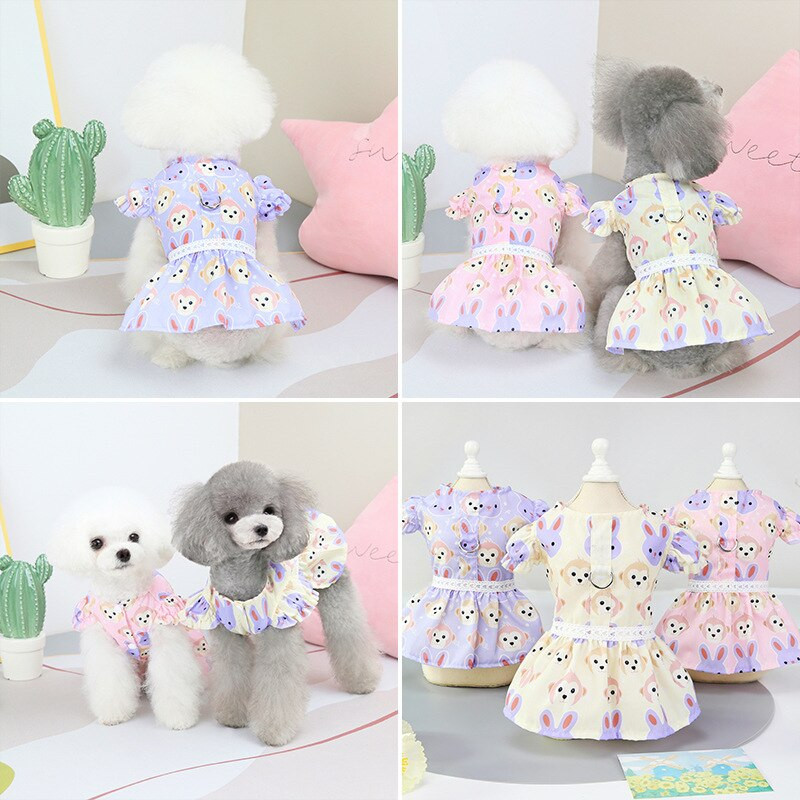 Εκτύπωση ρούχων για κατοικίδια Ανοιξιάτικο και Καλοκαίρι Φόρεμα με λουρί για σκύλους πουκάμισο για γάτα τζιν γιλέκο κουταβιού Φόρεμα με λουράκι στήθους για εξωτερική βόλτα με D-ring