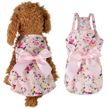 Куче Сладки рокли с флорални панделки Сватбена рокля за домашни кучета за малки кучета Лято Чихуахуа Облекло за мопс Кученце Котка Консумативи