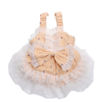 Princezná, teplé šaty s kockovaným vzorom a čerešňami pre šteniatka, jesenný/zimný kabát pre fenky a mačky