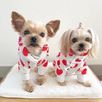 Heart Hoodie Pet Dog Ρούχα Μόδα Βαμβακερά ρούχα Σκύλοι Σούπερ μικροί χαριτωμένο Τσιουάουα εκτύπωση Φθινοπωρινό Χειμώνας Λευκό αγόρι μασκότ