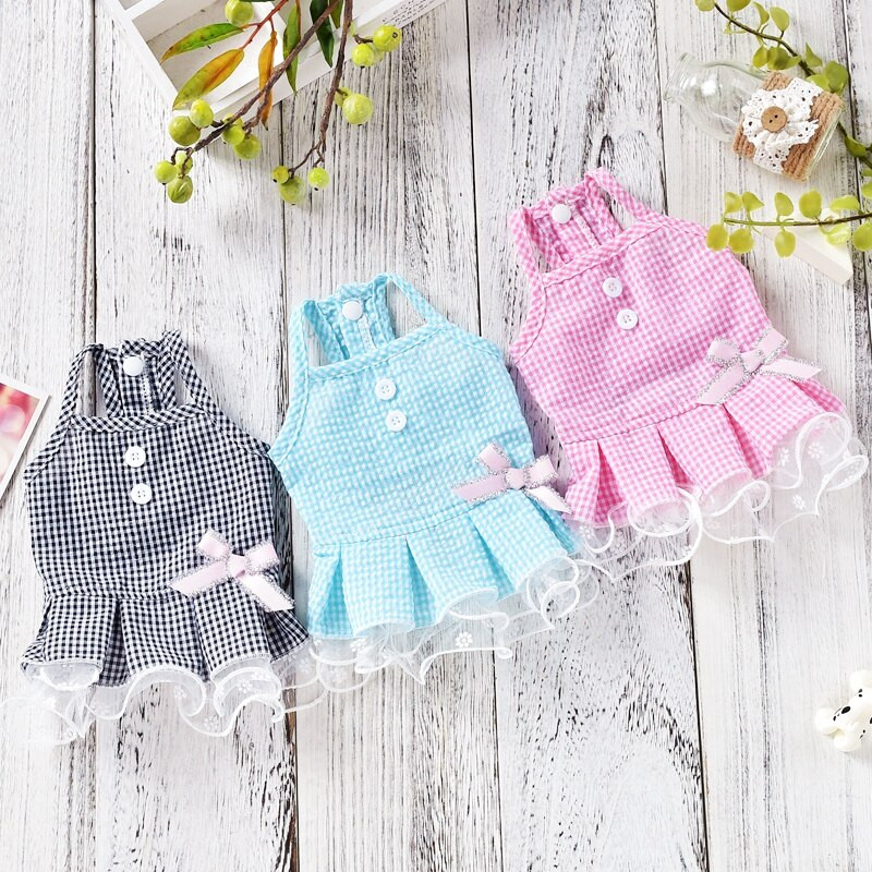 Fundițe în carouri Costum de nuntă pentru câine, rochie de vară pentru fetiță, băiat, pentru micul chihuahua, haine pentru pisici Pomeranian, accesorii pentru fustă tutu