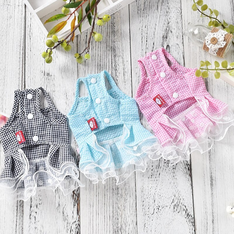 Fundițe în carouri Costum de nuntă pentru câine, rochie de vară pentru fetiță, băiat, pentru micul chihuahua, haine pentru pisici Pomeranian, accesorii pentru fustă tutu