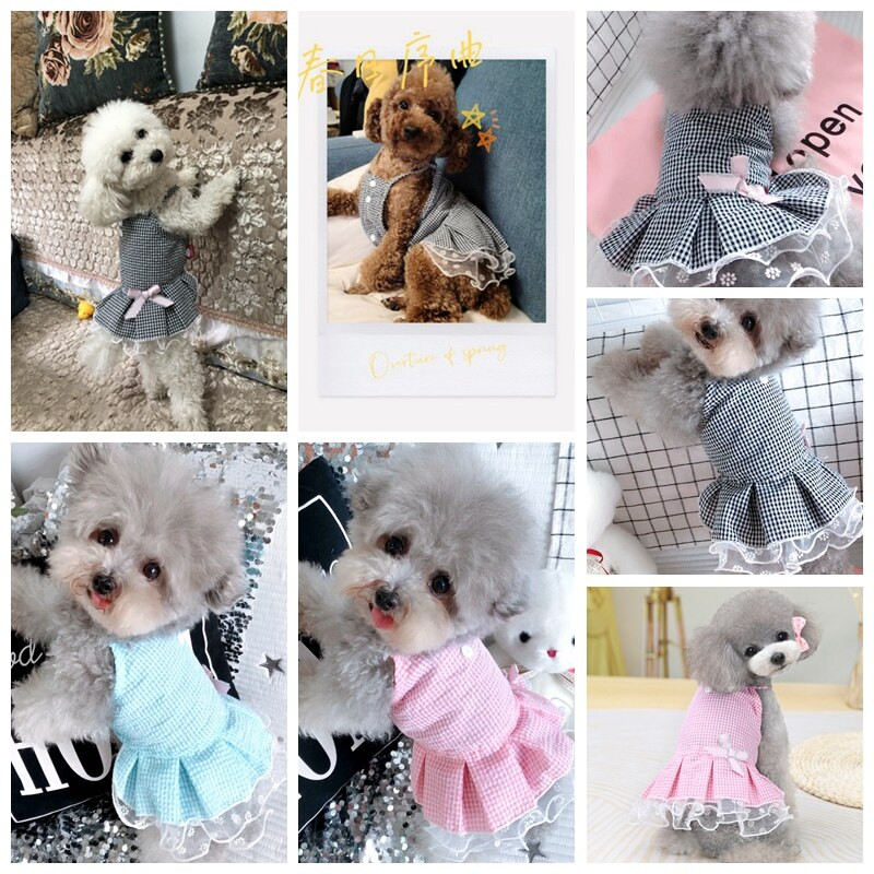 Fundițe în carouri Costum de nuntă pentru câine, rochie de vară pentru fetiță, băiat, pentru micul chihuahua, haine pentru pisici Pomeranian, accesorii pentru fustă tutu