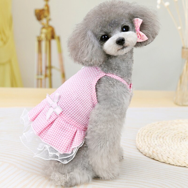 Fundițe în carouri Costum de nuntă pentru câine, rochie de vară pentru fetiță, băiat, pentru micul chihuahua, haine pentru pisici Pomeranian, accesorii pentru fustă tutu