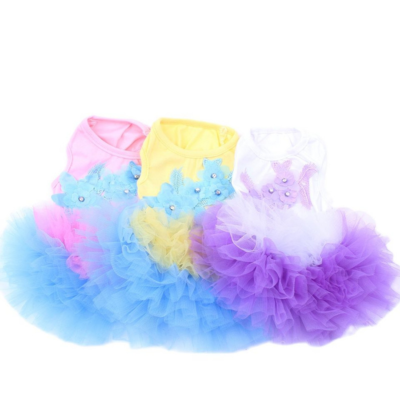 Rochie pentru câini Pisică Tutu Flori Dantela Design Pet Fusta Cățeluș Haine de primăvară/vară Îmbrăcăminte 3 culori