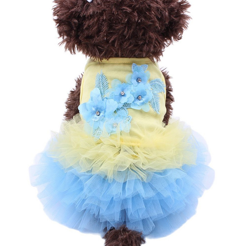 Rochie pentru câini Pisică Tutu Flori Dantela Design Pet Fusta Cățeluș Haine de primăvară/vară Îmbrăcăminte 3 culori