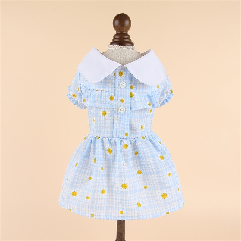 Ogrlica za lutke Cvjetna haljina Odjeća za kućne ljubimce Pse Karirana suknja za pse Odjeća Kostim Francuski buldog Sweet Summer Blue Boy Ovratnik Perro