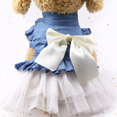 Koreai stílusú klasszikus cowboy szoknya kisállat ruházat szoknya fehér rózsaszín tavaszi őszi divatos masni, alkalmi külső viselet kutyaruha