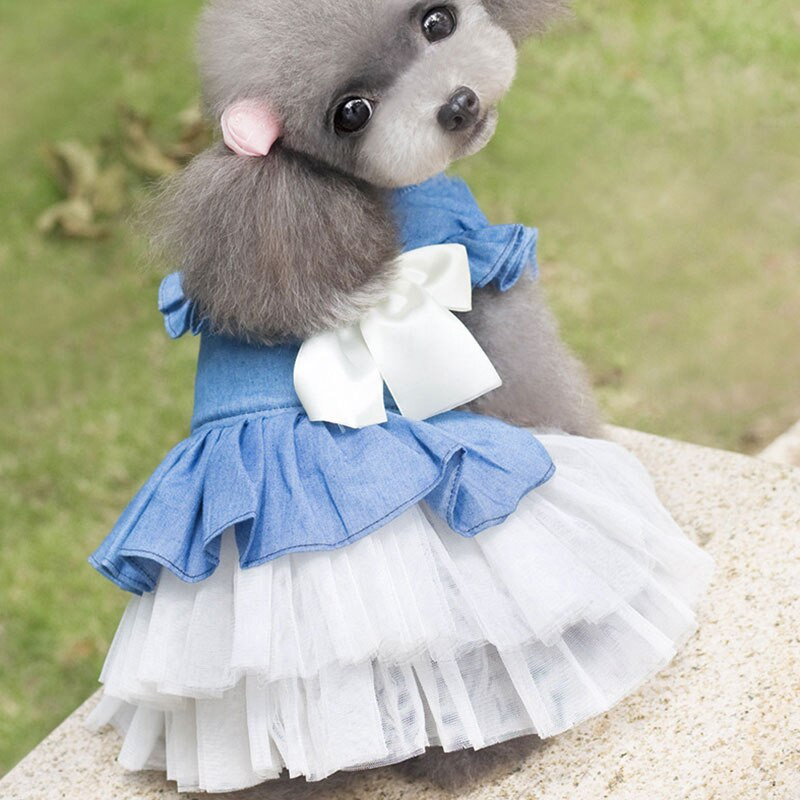 Koreai stílusú klasszikus cowboy szoknya kisállat ruházat szoknya fehér rózsaszín tavaszi őszi divatos masni, alkalmi külső viselet kutyaruha