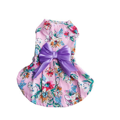Rochie fără mâneci pentru câine Dulce drăguță Fusta câine prințesă Îmbrăcăminte pentru animale de companie Design cu fundă Fusta cățelușă Floral Multicolor Îmbrăcăminte pentru câini de vară