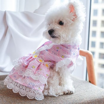 Daisy Designer Dog Clothes Girl Dog Dresses Lace Edge Summer Spring Tutu Pola for Kittens Sweet Pink Princess Cat Pet Clothing