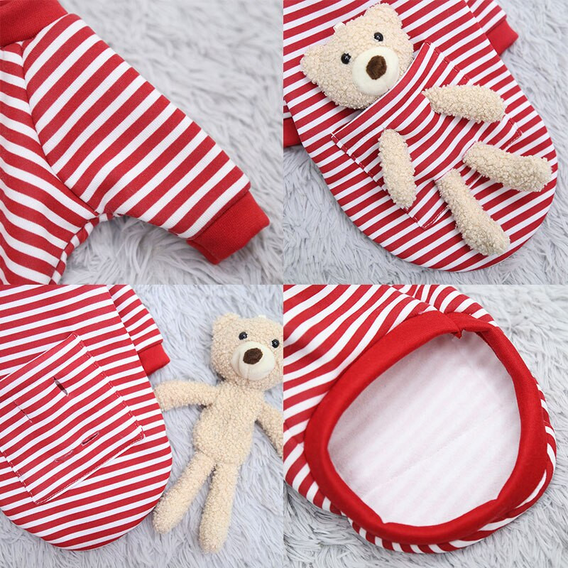 Kisállat csíkos kapucnis Őszi Téli Kutya Mez Pulóver Tavaszi Macska Aranyos Medve Kutyaruhák Kis kutyáknak Chihuahua Teddy Yorkies