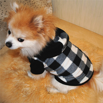 Χειμωνιάτικο ζεστό φλις καρό ρούχα για σκύλους Χαριτωμένα κατοικίδια με κουκούλα Αθλητικό πουλόβερ πουλόβερ με κουκούλα Σκυλιά Στολή Πουγκ Τσιουάουα Πουλόβερ για κατοικίδια