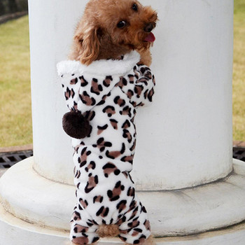Προμήθειες για σκύλους Λεοπάρ Ζεστό χειμωνιάτικο κατοικίδιο σκύλο για κουτάβι Ρούχα με κουκούλα φόρμα για πιτζάμες