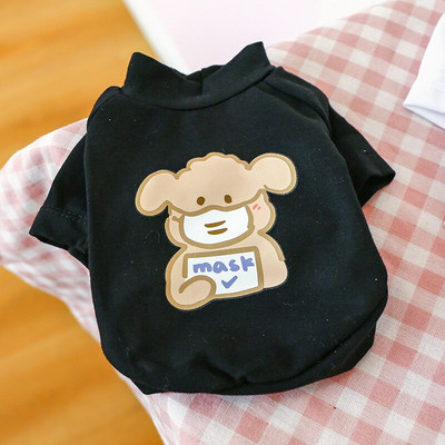 Fekete-fehér York kutyaruházat Rajzfilm, állatmintás rövid ujjú póló kiskutyáknak Francia bulldog cica kisállatruházat