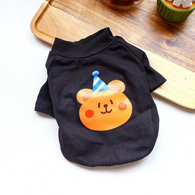 Fekete-fehér York kutyaruházat Rajzfilm, állatmintás rövid ujjú póló kiskutyáknak Francia bulldog cica kisállatruházat