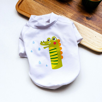 Fekete-fehér York kutyaruházat Rajzfilm, állatmintás rövid ujjú póló kiskutyáknak Francia bulldog cica kisállatruházat