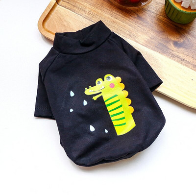 Fekete-fehér York kutyaruházat Rajzfilm, állatmintás rövid ujjú póló kiskutyáknak Francia bulldog cica kisállatruházat